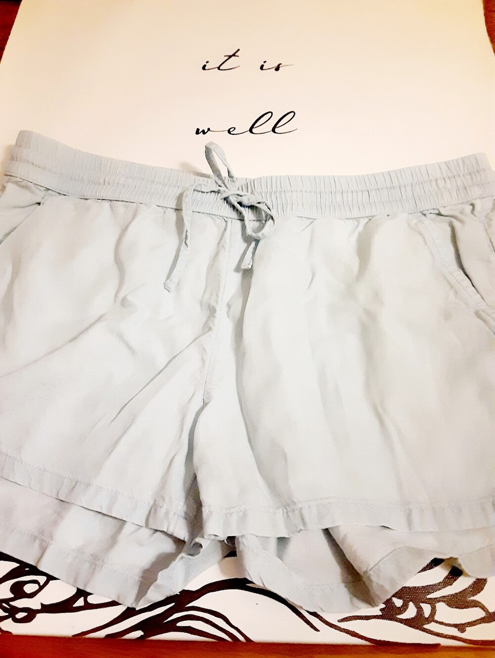 Aerie Chambray Drawstring Shorts Womens Light Blue Smocked Waist - Picture 4 of 9